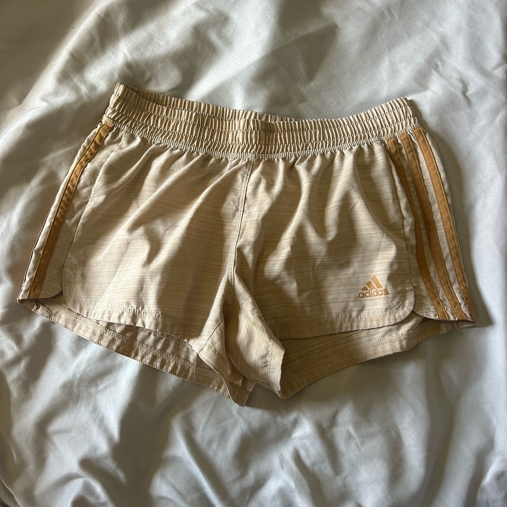 adidas Women's Beige Athletic Shorts with Side Stripes